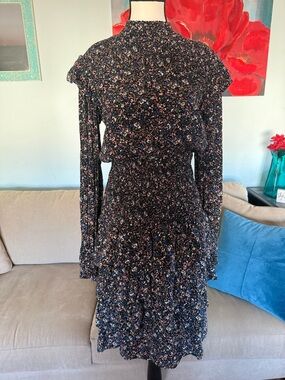 Endless Rose Black Floral Smocked Chiffon Ruffle Mini Dress XS Feminine Coquette